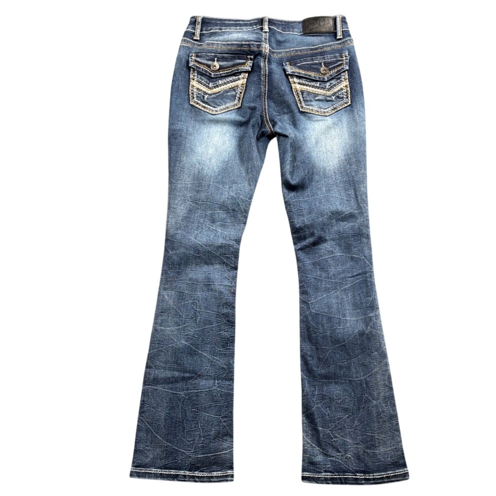 True Luck Jeans Women's 7/8 Bootcut Medium Wash Embroidered Flap Pocket Y2K - Picture 3 of 11